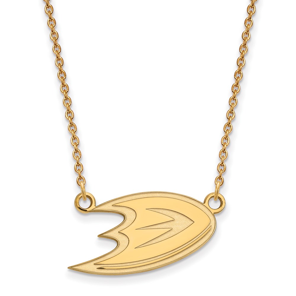 SS 14k Yellow Gold Plated NHL Anaheim Ducks Necklace, 18 Inch