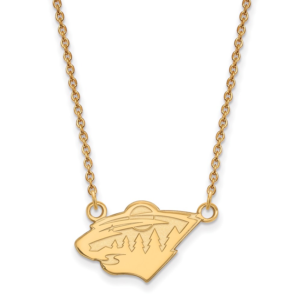 SS 14k Yellow Gold Plated NHL Minnesota Wild Necklace, 18 Inch