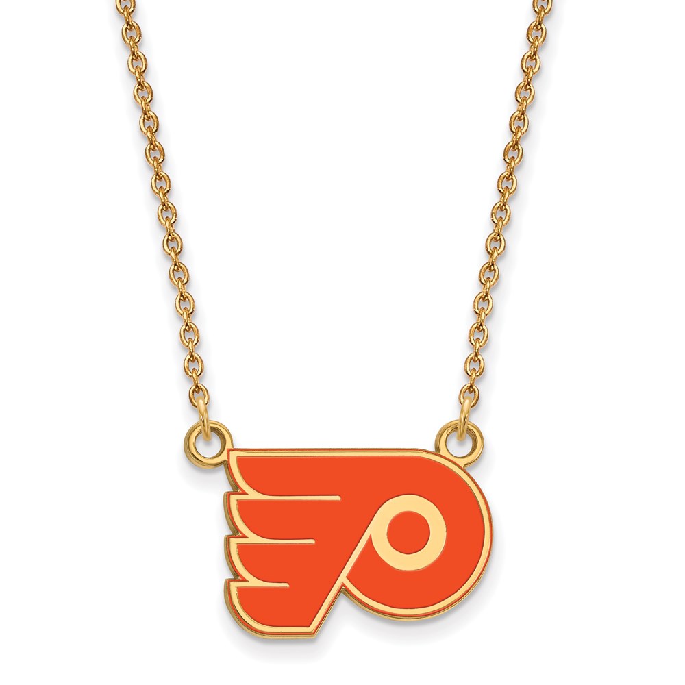 SS 14k Yellow Gold Plated NHL Flyers SM Enamel Necklace