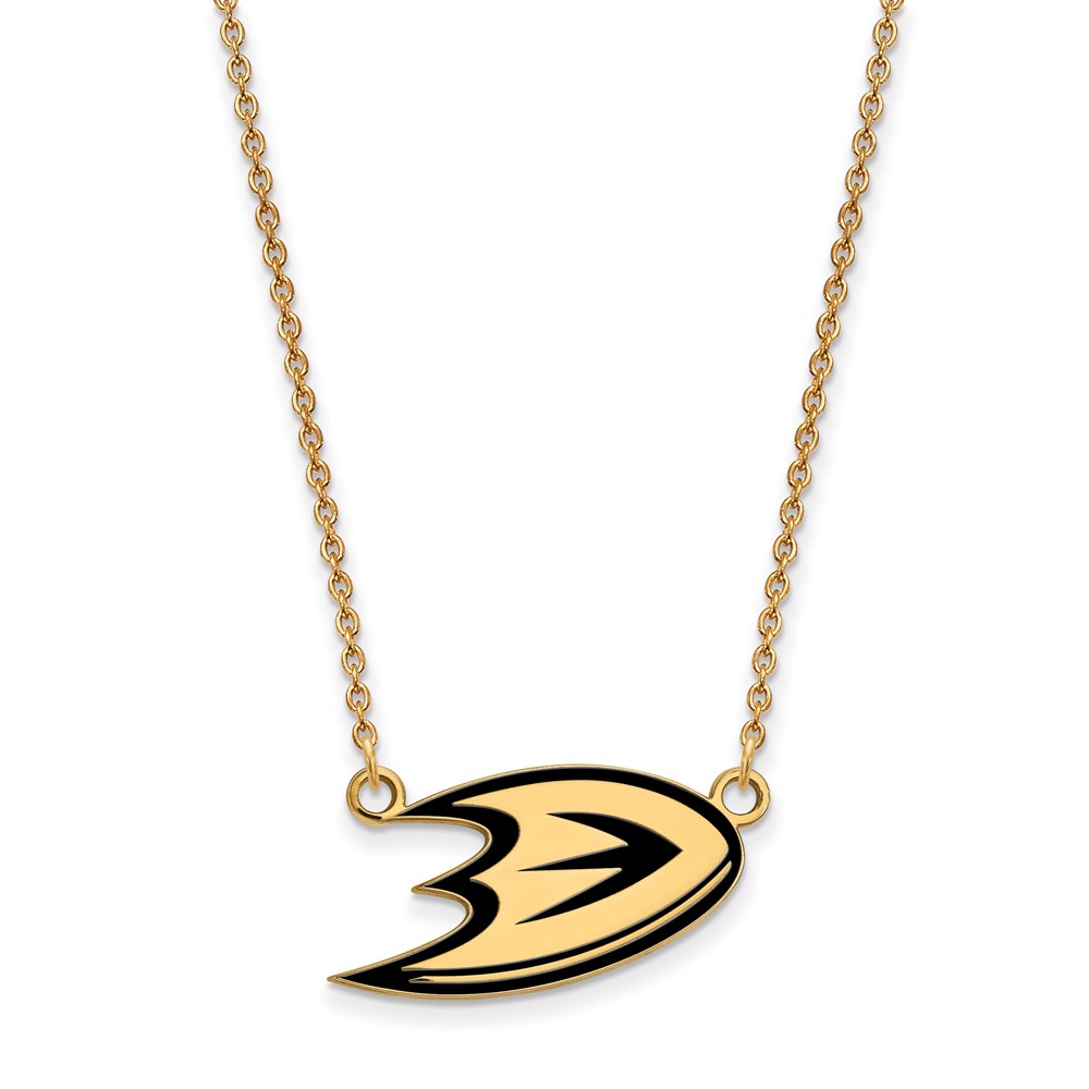 SS 14k Yellow Gold Plated NHL Anaheim Ducks SM Enamel Necklace, 18 In