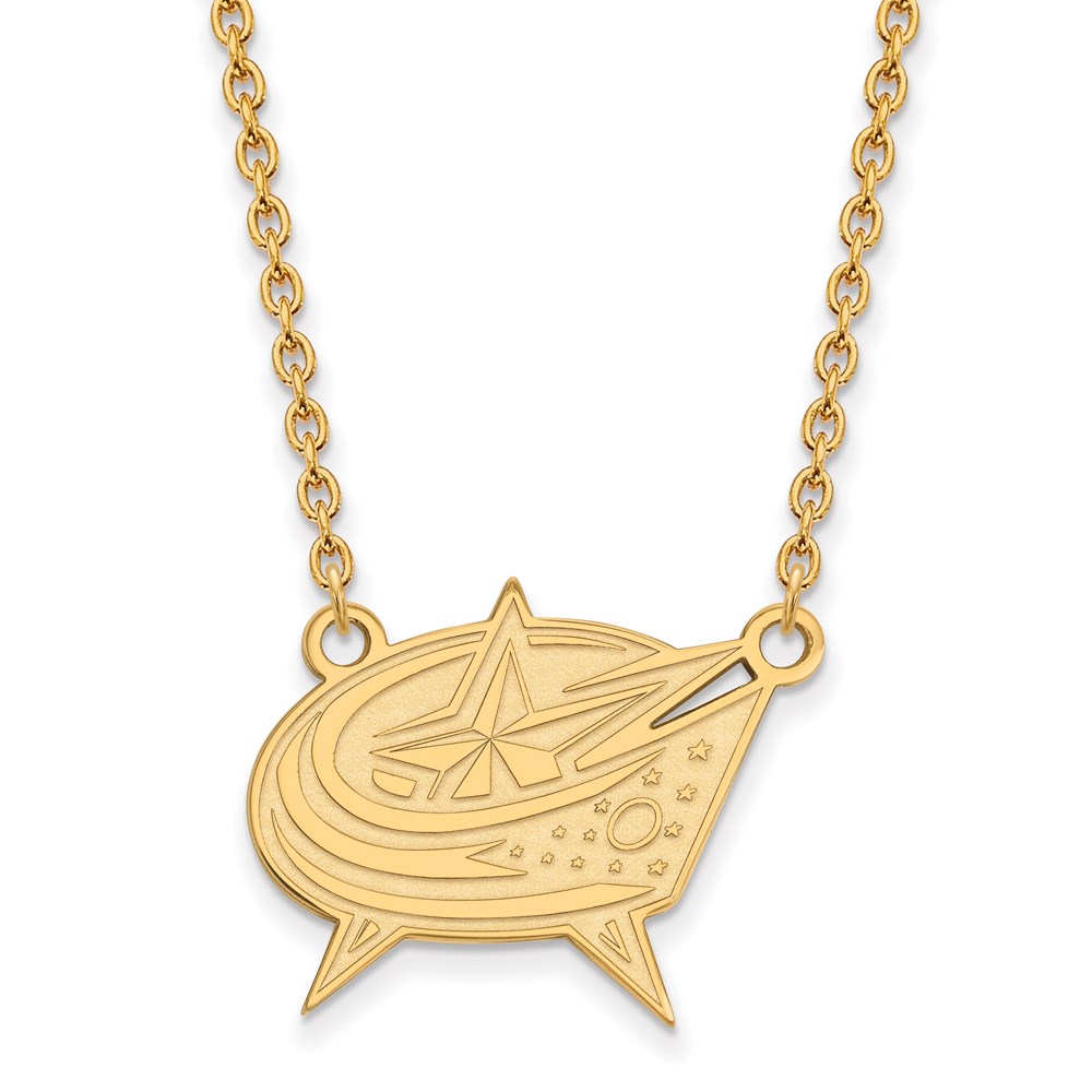 SS 14k Yellow Gold Plated NHL Columbus Blue Jackets LG Necklace, 18 In