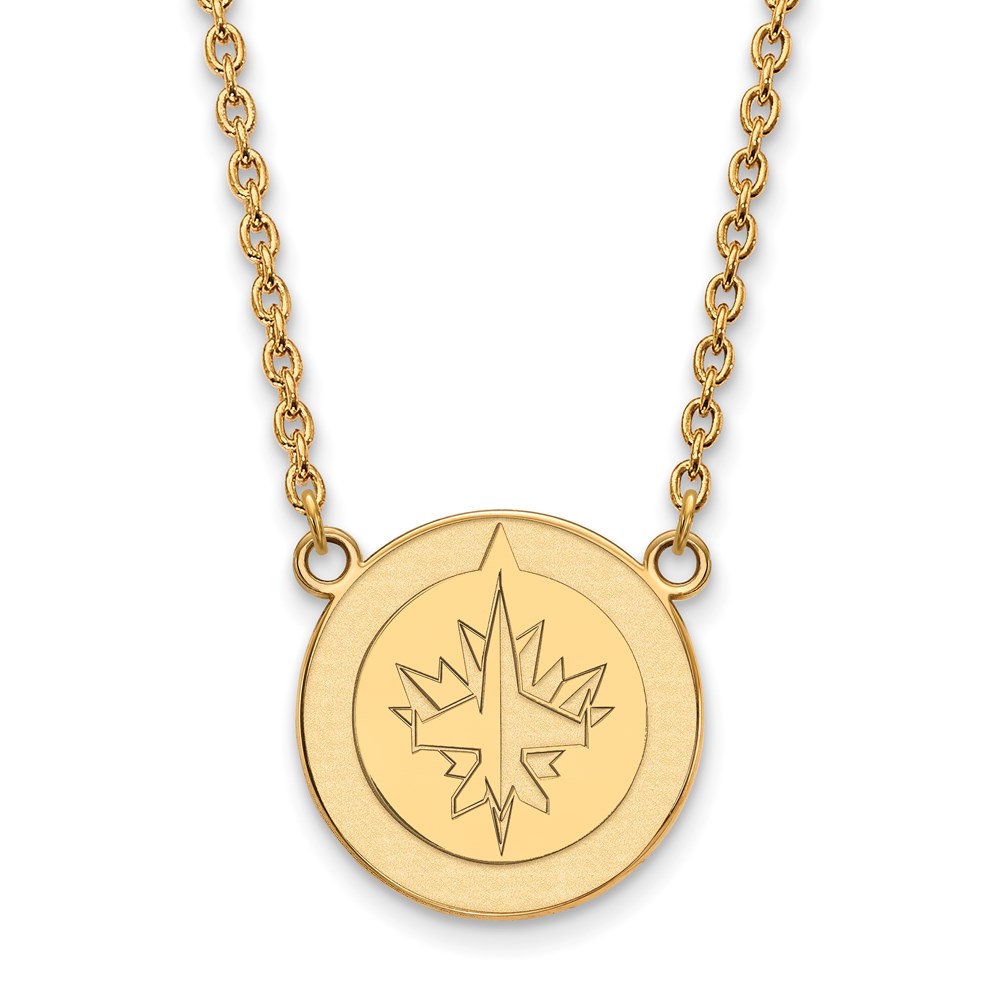 SS 14k Yellow Gold Plated NHL Winnipeg Jets Necklace, 18 Inch