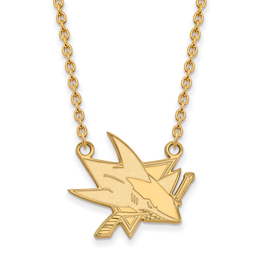 SS 14k Yellow Gold Plated NHL San Jose Sharks Necklace, 18 Inch