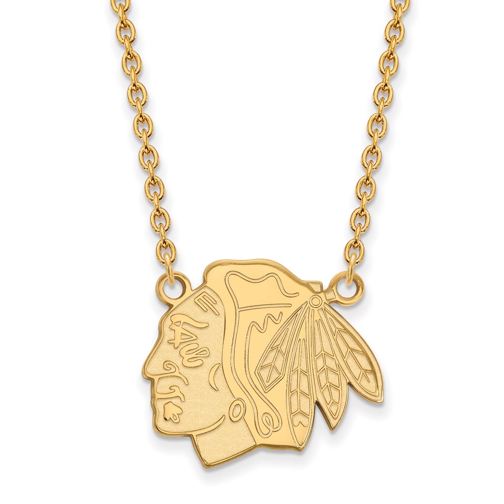SS 14k Yellow Gold Plated NHL Chicago Blackhawks LG Necklace