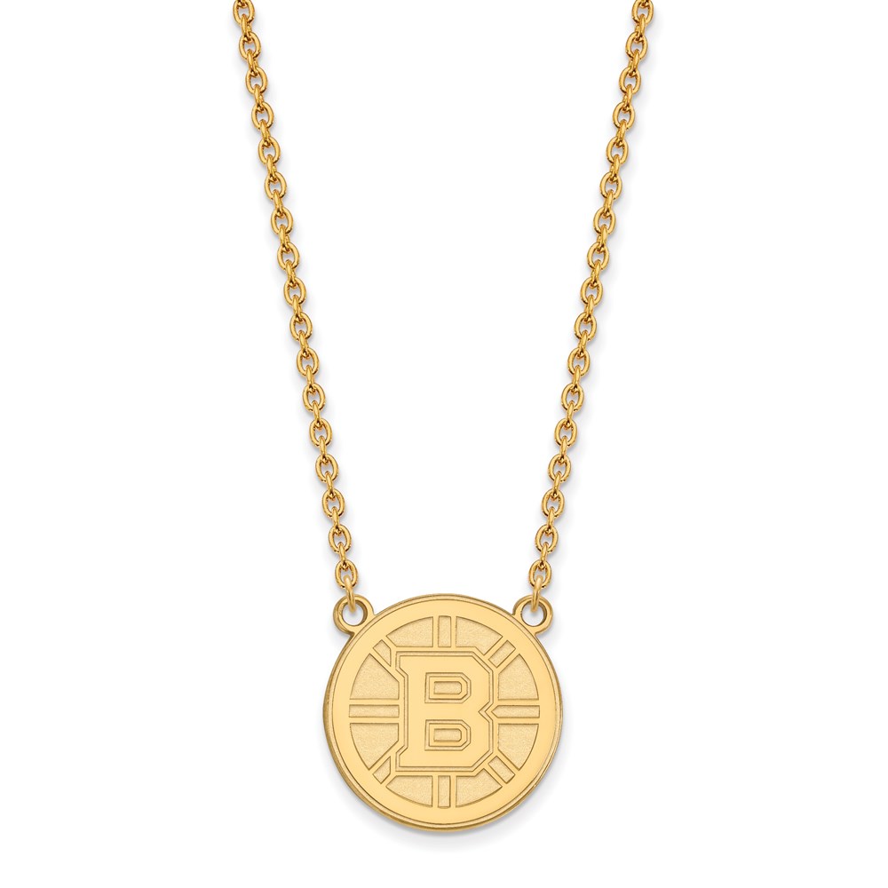 SS 14k Yellow Gold Plated NHL Boston Bruins Necklace, 18 Inch
