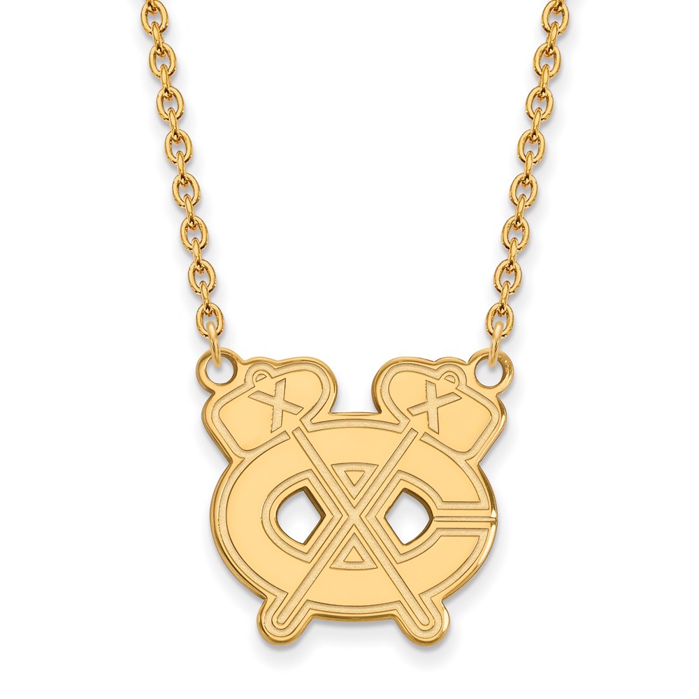 SS 14k Yellow Gold Plated NHL Chicago Blackhawks LG Necklace, 18 In