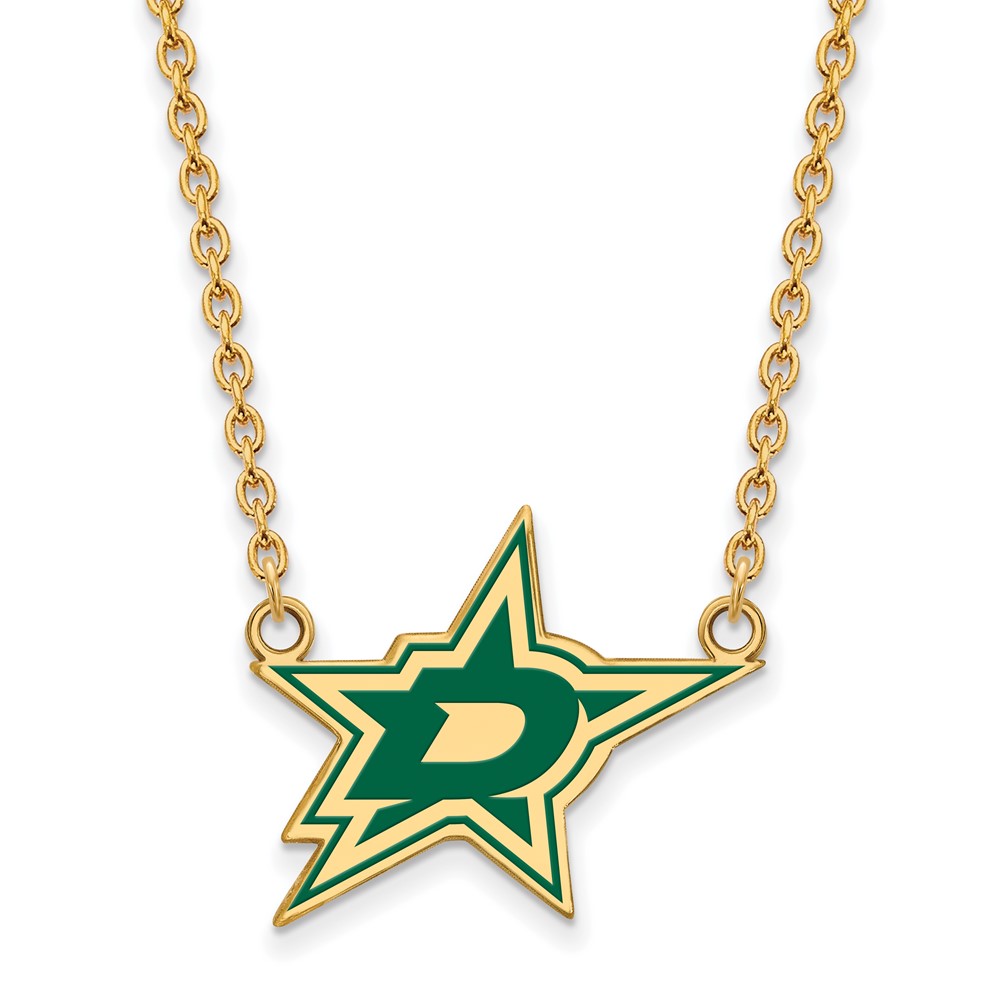 SS 14k Yellow Gold Plated NHL Dallas Stars LG Enamel Necklace