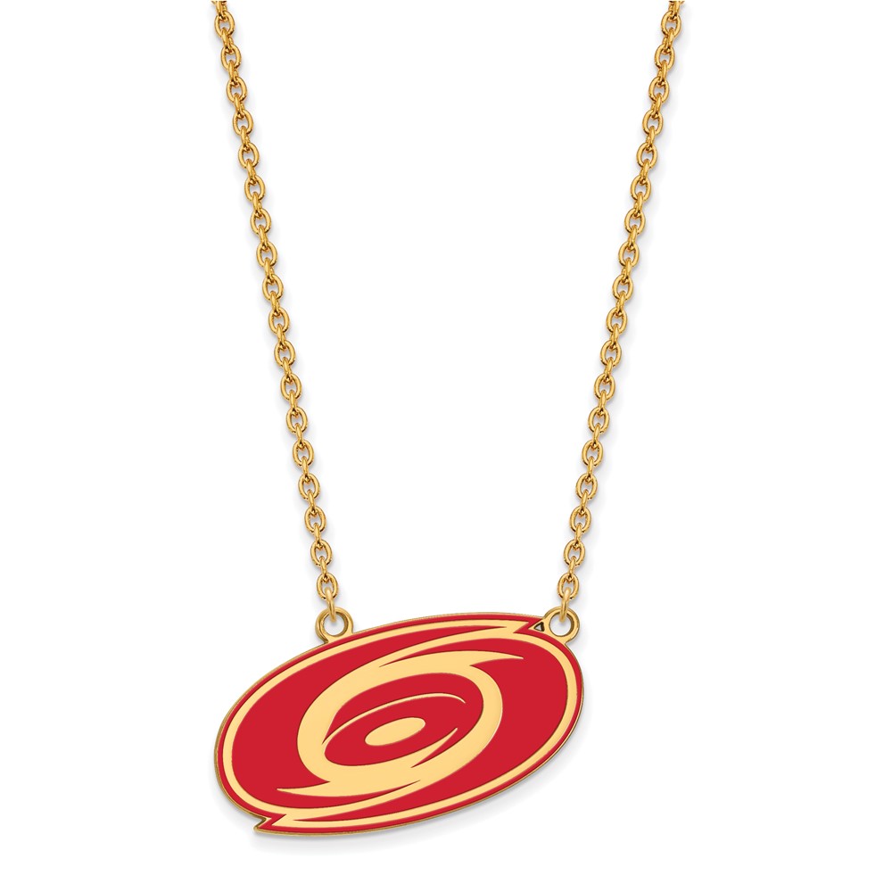 SS 14k Yellow Gold Plated NHL Hurricanes LG Enamel Necklace