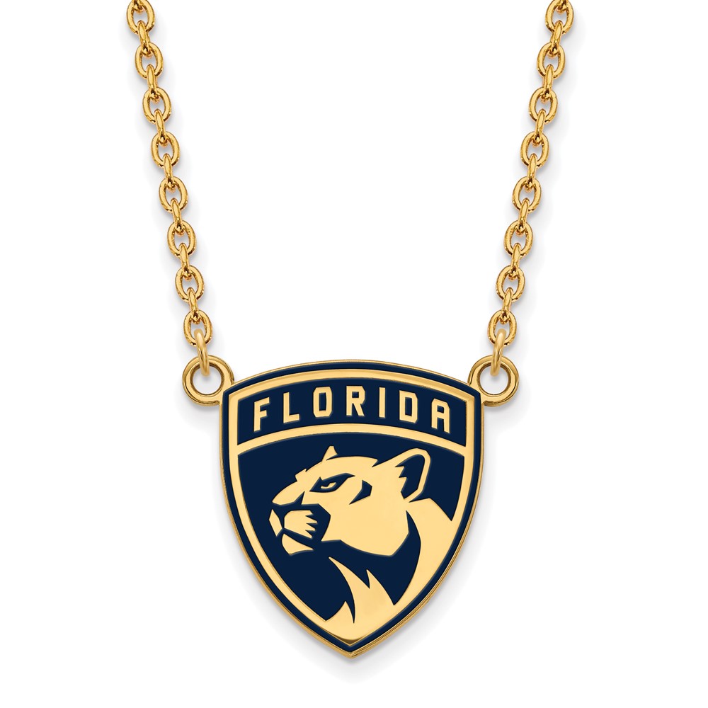 SS 14k Yellow Gold Plated NHL Panthers LG Enamel Necklace