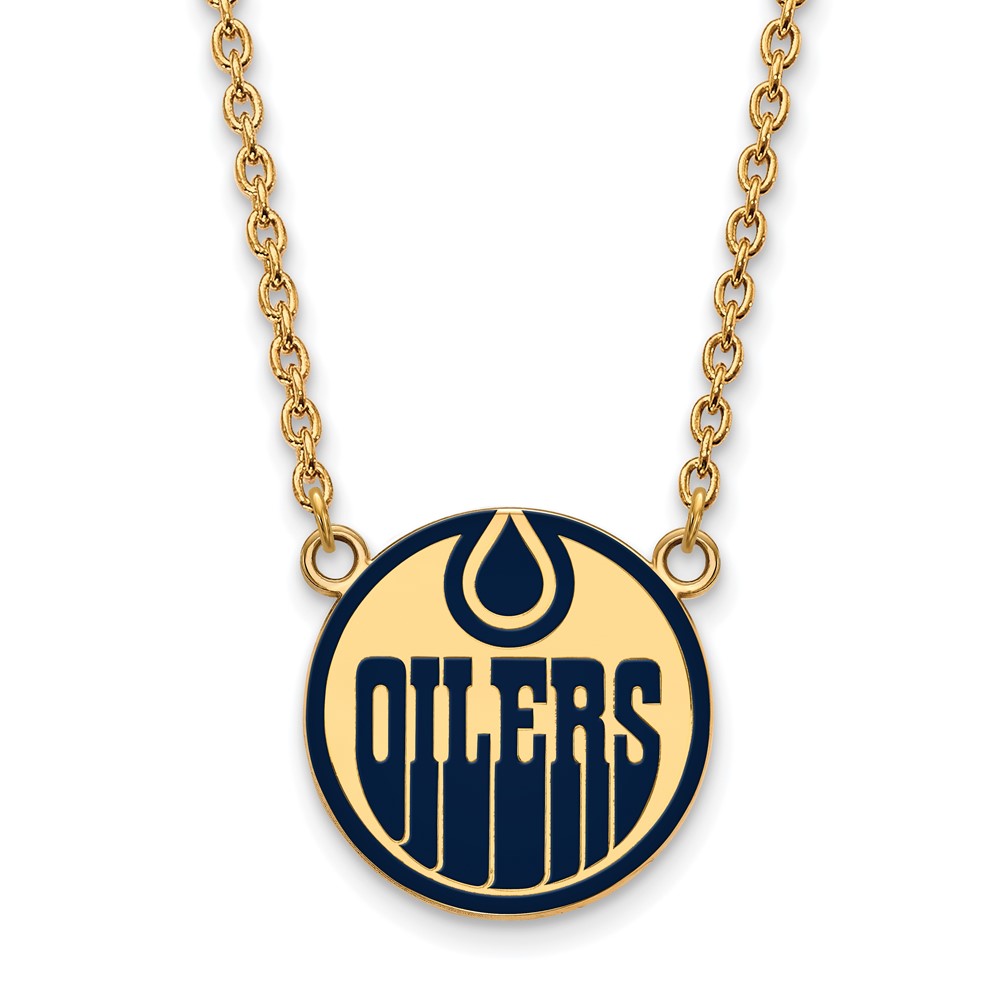 SS 14k Yellow Gold Plated NHL Oilers LG Enamel Necklace