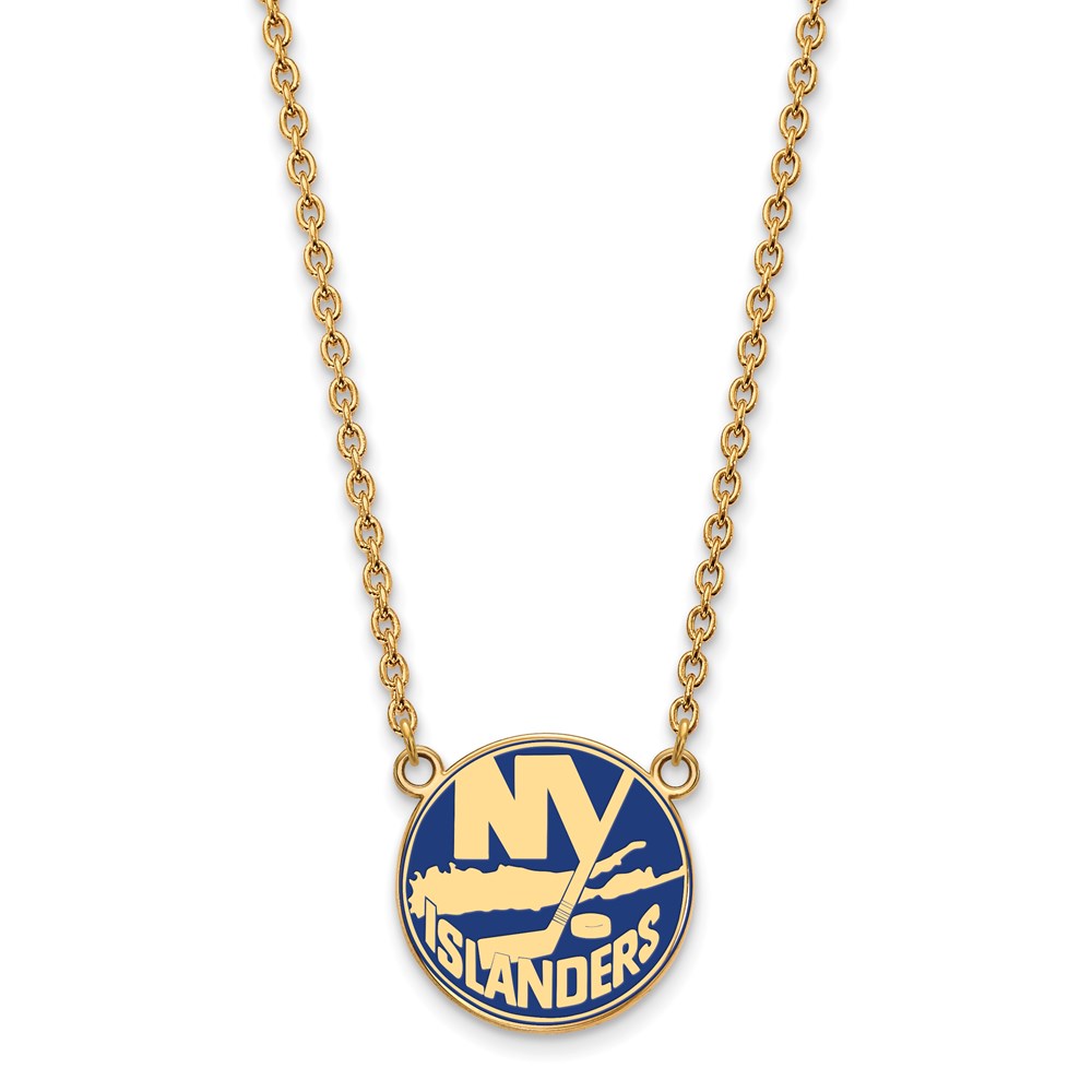 SS 14k Yellow Gold Plated NHL NY Islanders LG Enamel Necklace