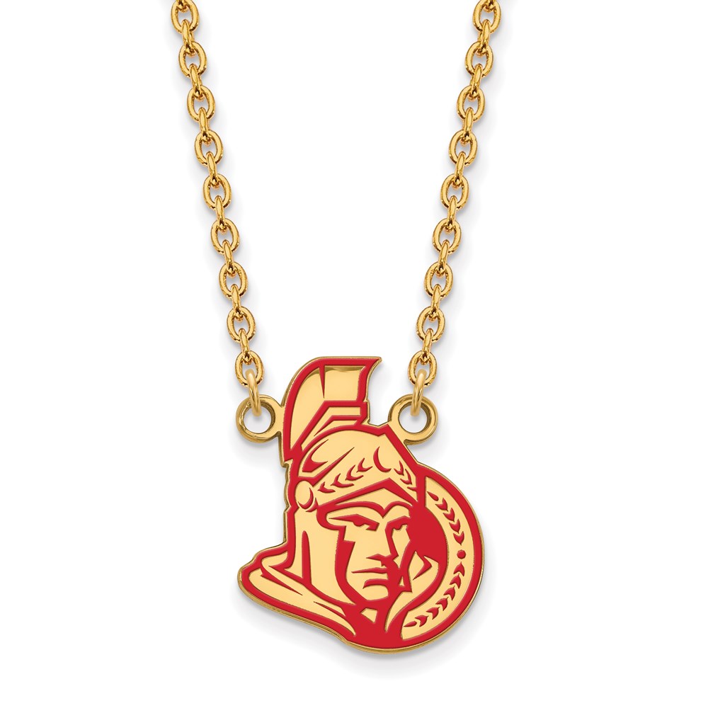 SS 14k Yellow Gold Plated NHL Senators LG Enamel Necklace