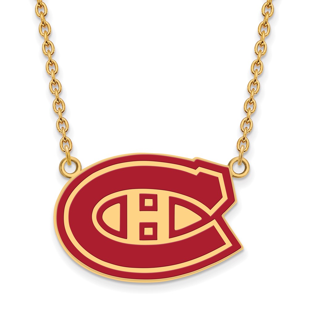 SS 14k Yellow Gold Plated NHL Canadiens LG Enamel Necklace