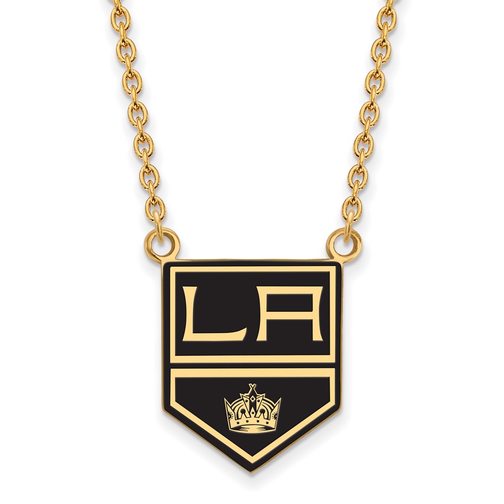 SS 14k Yellow Gold Plated NHL LA Kings LG Enamel Necklace