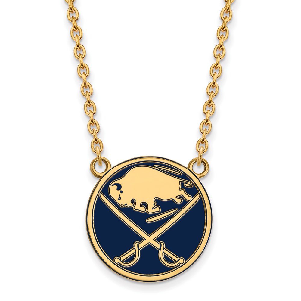 SS 14k Yellow Gold Plated NHL Sabres LG Enamel Necklace