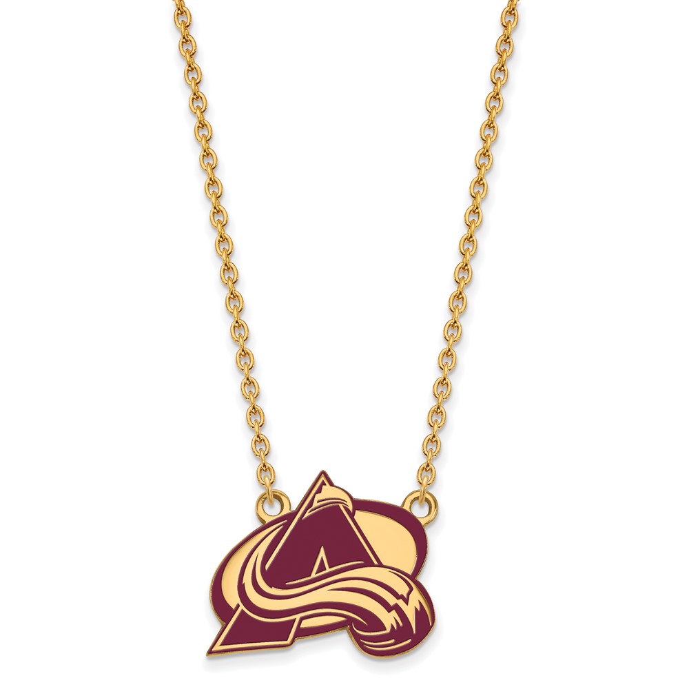 SS 14k Yellow Gold Plated NHL Avalanche LG Enamel Necklace