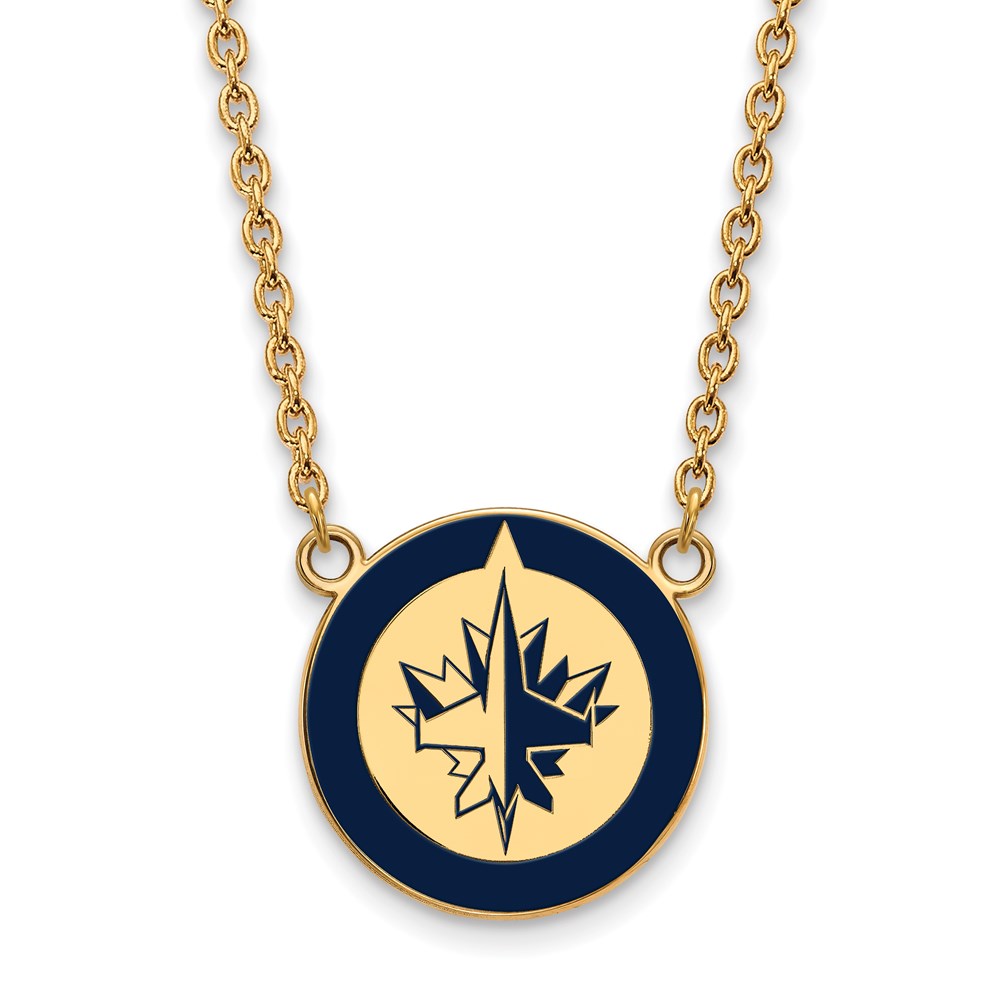 SS 14k Yellow Gold Plated NHL Winnipeg Jets LG Enamel Necklace, 18 In