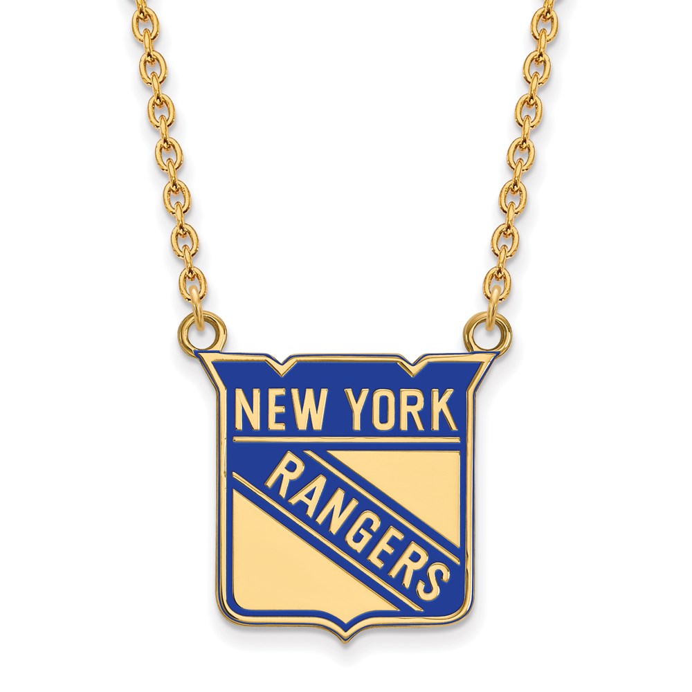 SS 14k Yellow Gold Plated NHL NY Rangers LG Enamel Necklace