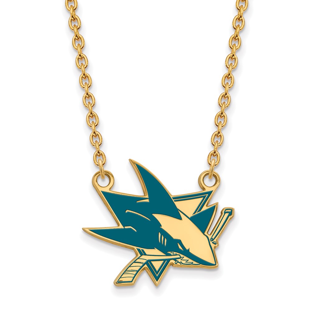 SS 14k Yellow Gold Plated NHL San Jose Sharks LG Enamel Necklace
