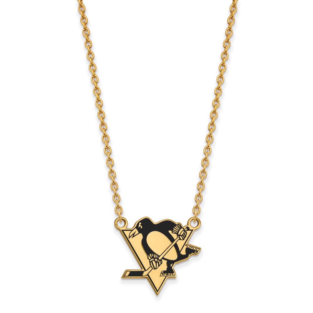 SS 14k Yellow Gold Plated NHL Penguins LG Enamel Necklace