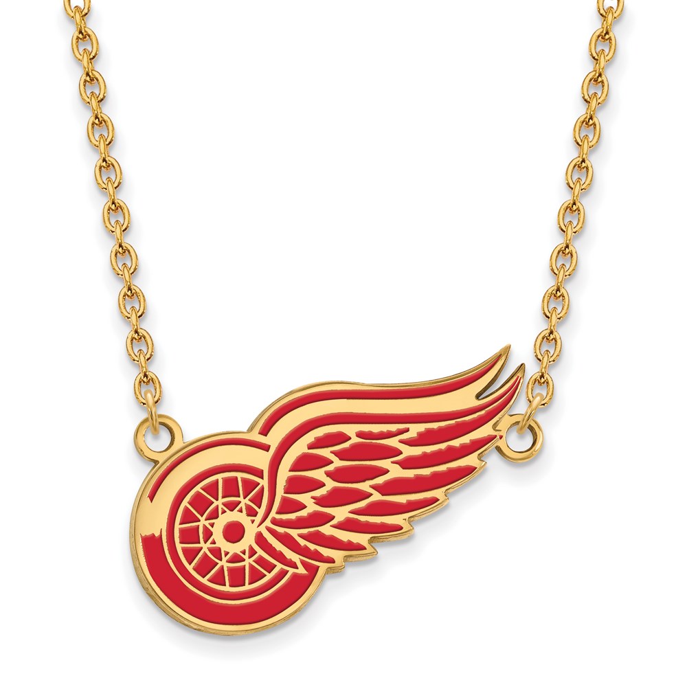 SS 14k Yellow Gold Plated NHL Red Wings LG Enamel Necklace