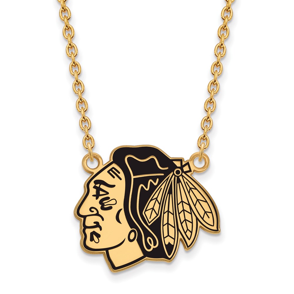 SS 14k Yellow Gold Plated NHL Blackhawks LG Enamel Necklace