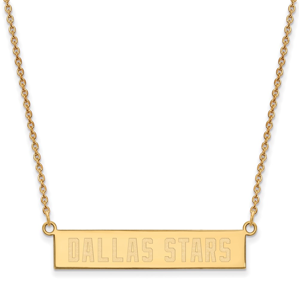 SS 14k Yellow Gold Plated NHL Dallas Stars Bar Necklace, 18 Inch