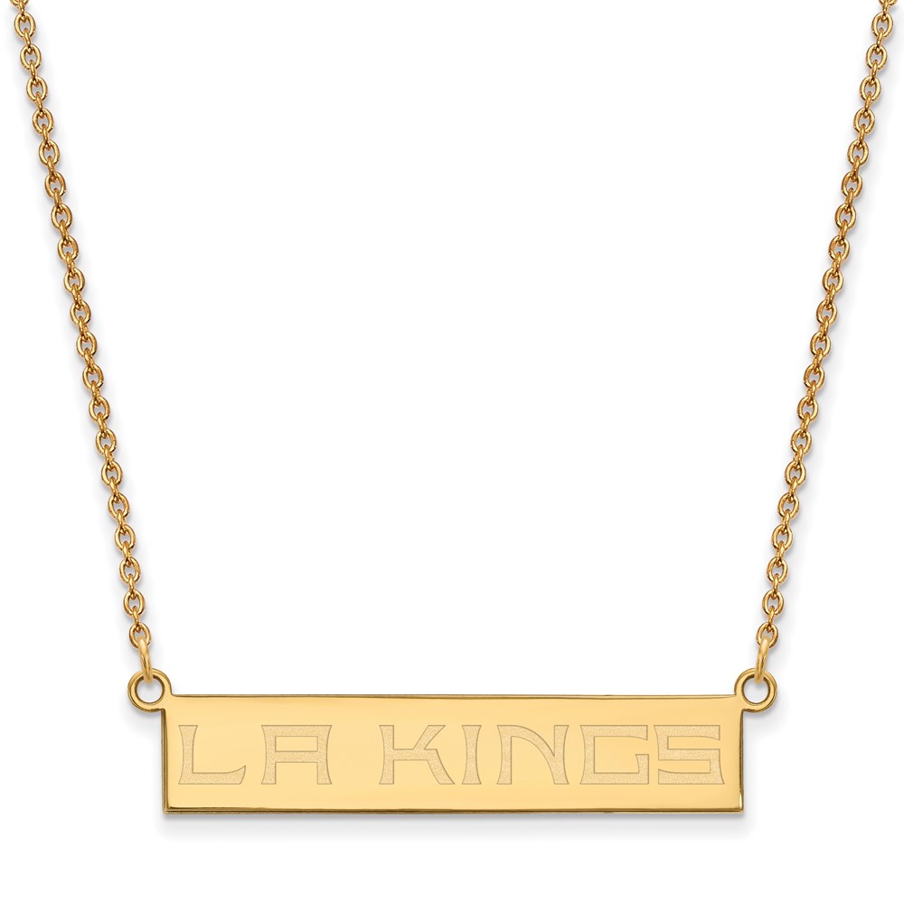 SS 14k Yellow Gold Plated NHL Los Angeles Kings SM Bar Necklace, 18 In