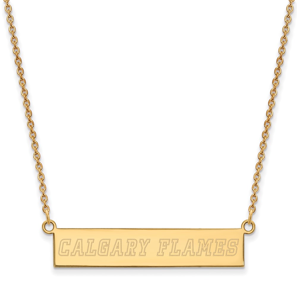SS 14k Yellow Gold Plated NHL Calgary Flames SM Bar Necklace