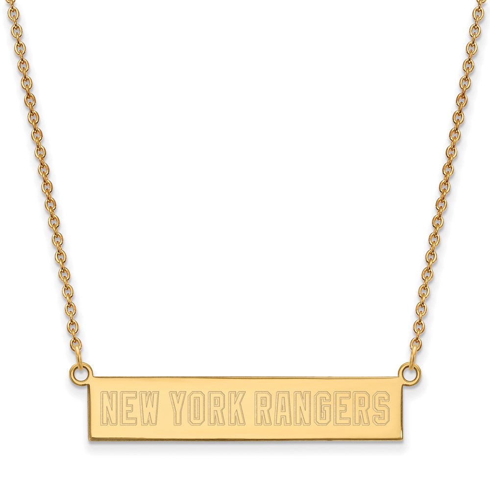 SS 14k Yellow Gold Plated NHL New York Rangers SM Bar Necklace, 18 In