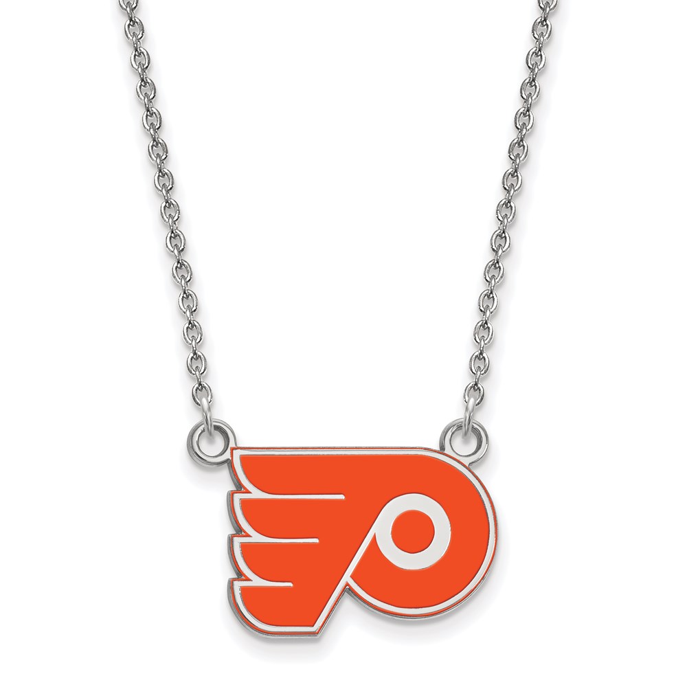 Sterling Silver NHL Flyers Enamel Necklace, 18 Inch