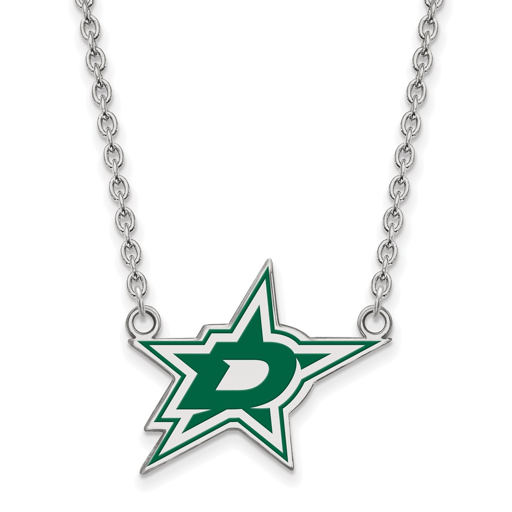 Sterling Silver NHL Dallas Stars Enamel Necklace, 18 Inch