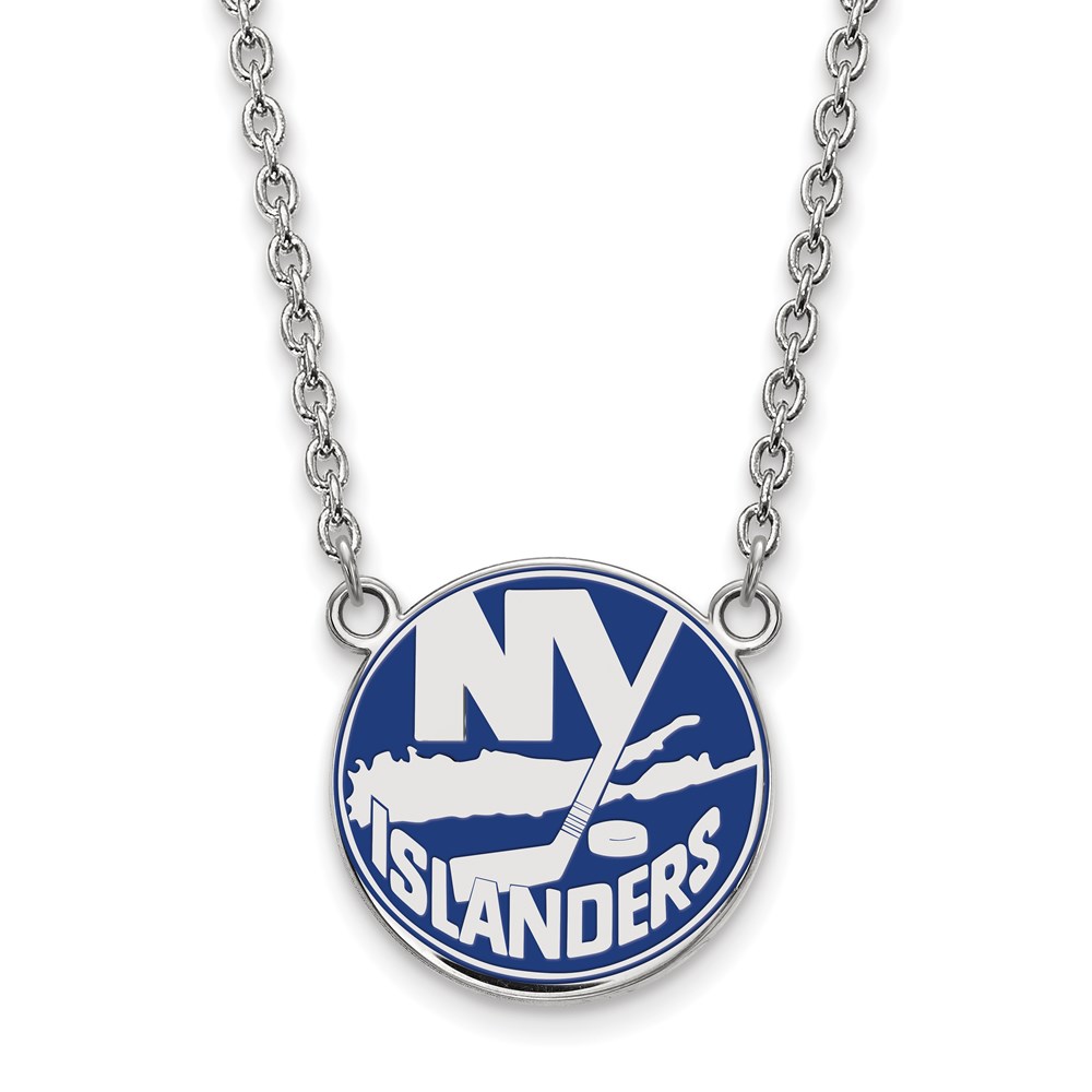 Sterling Silver NHL NY Islanders Enamel Necklace, 18 Inch