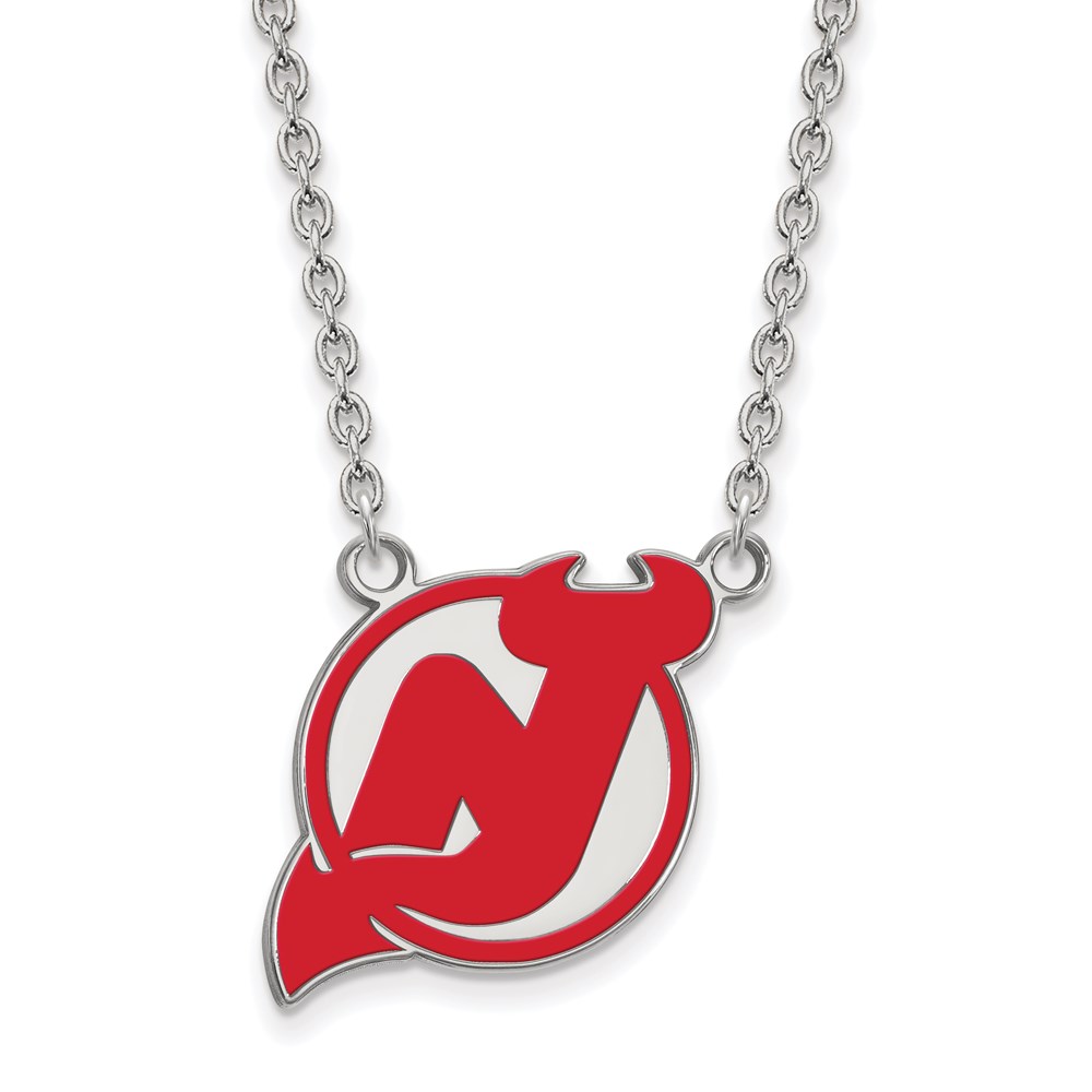 Sterling Silver NHL Devils LG Enamel Necklace