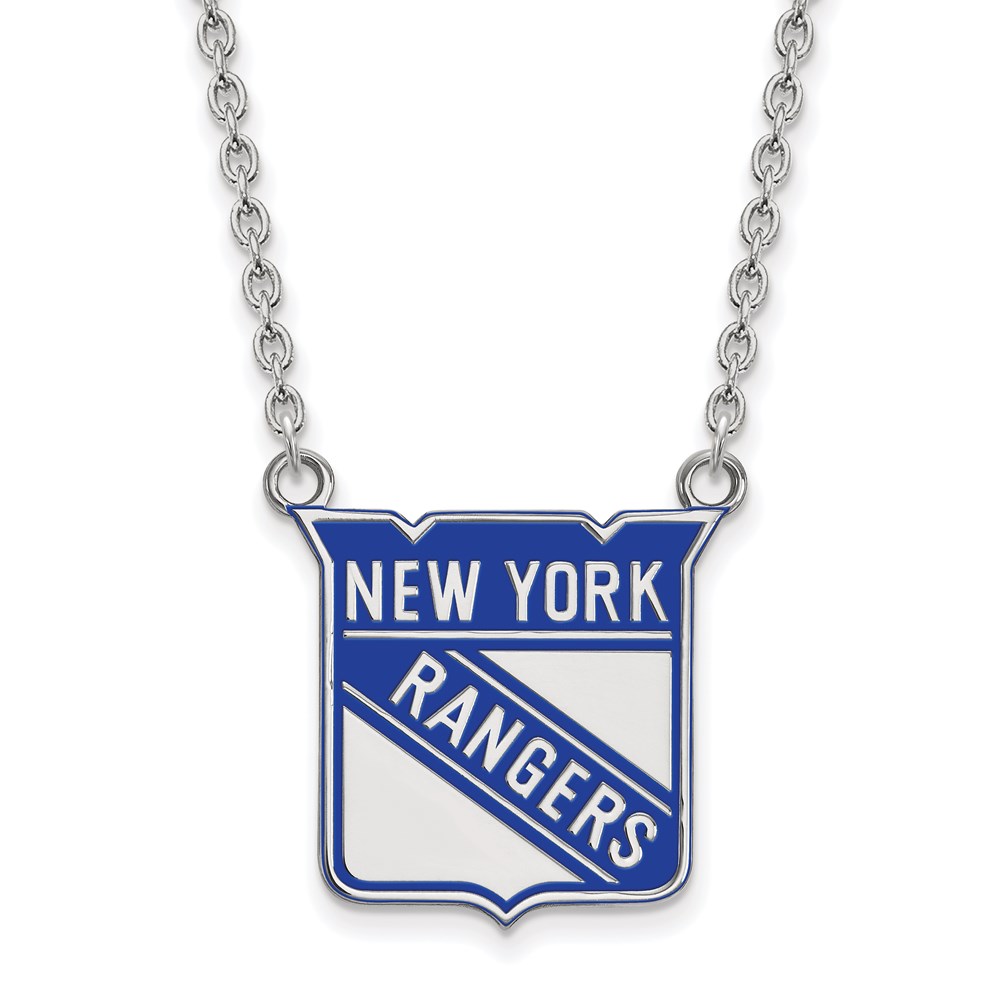 Sterling Silver NHL NY Rangers Enamel Necklace, 18 Inch