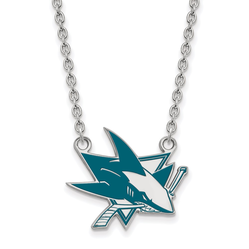 Sterling Silver NHL San Jose Sharks Large Enamel Necklace