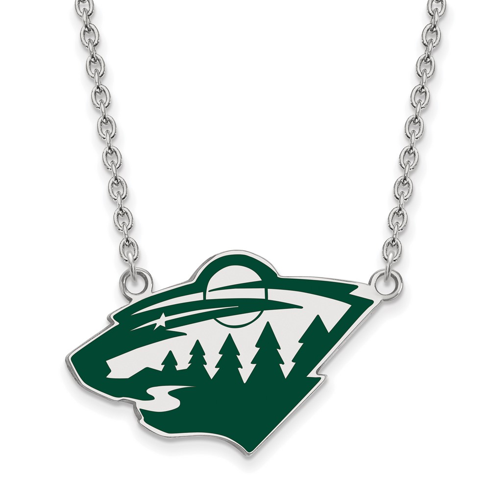 Sterling Silver NHL Minnesota Wild Enamel Necklace, 18 In