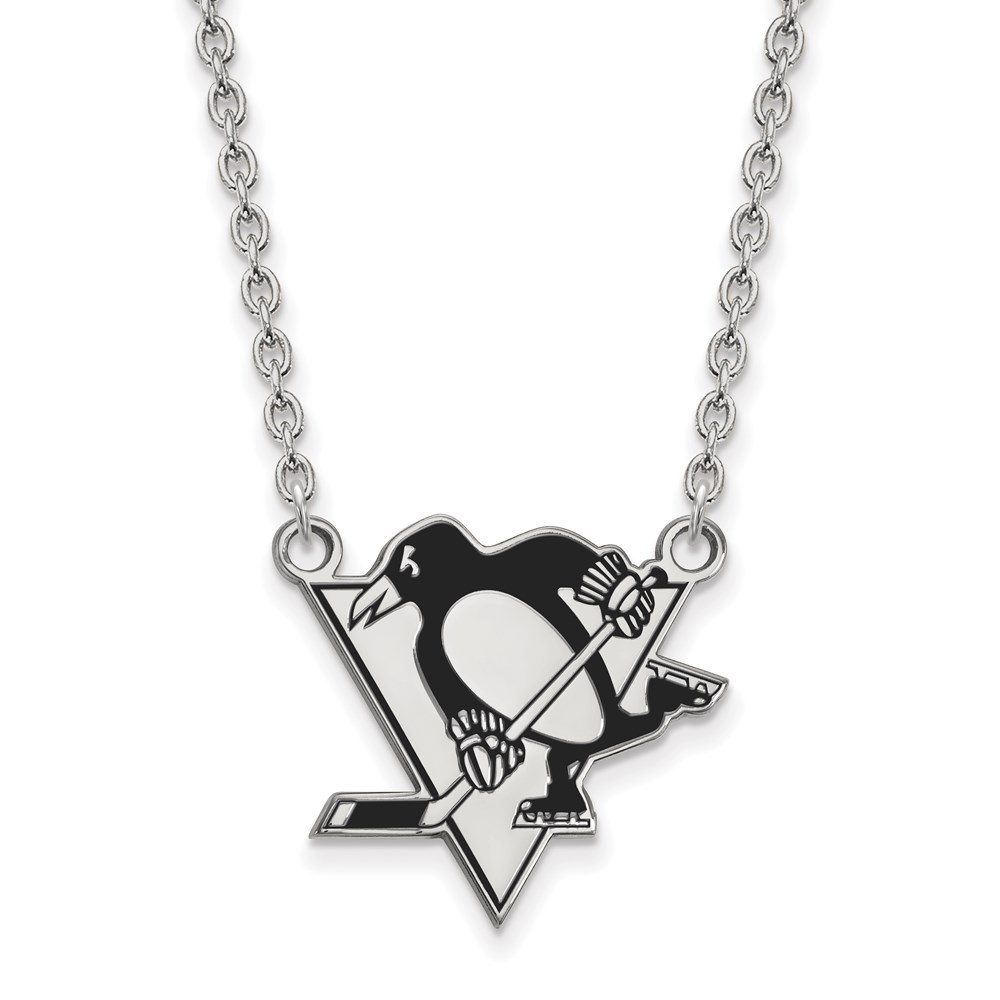 Sterling Silver NHL Penguins Enamel Necklace, 18 Inch