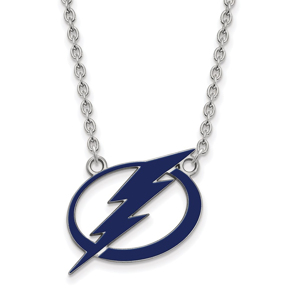 Sterling Silver NHL Lightning Enamel Necklace, 18 Inch