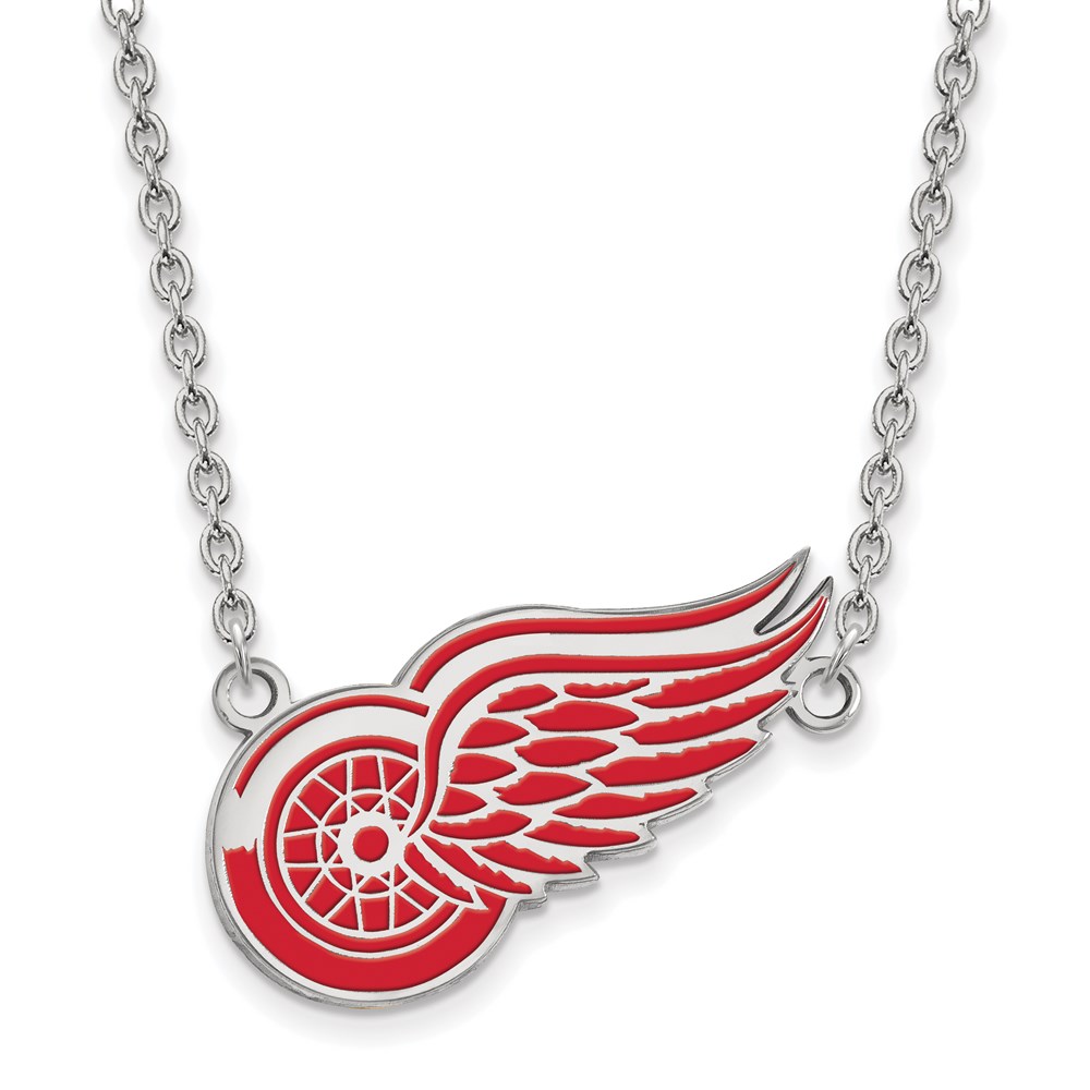 Sterling Silver NHL Red Wings Enamel Necklace, 18 Inch