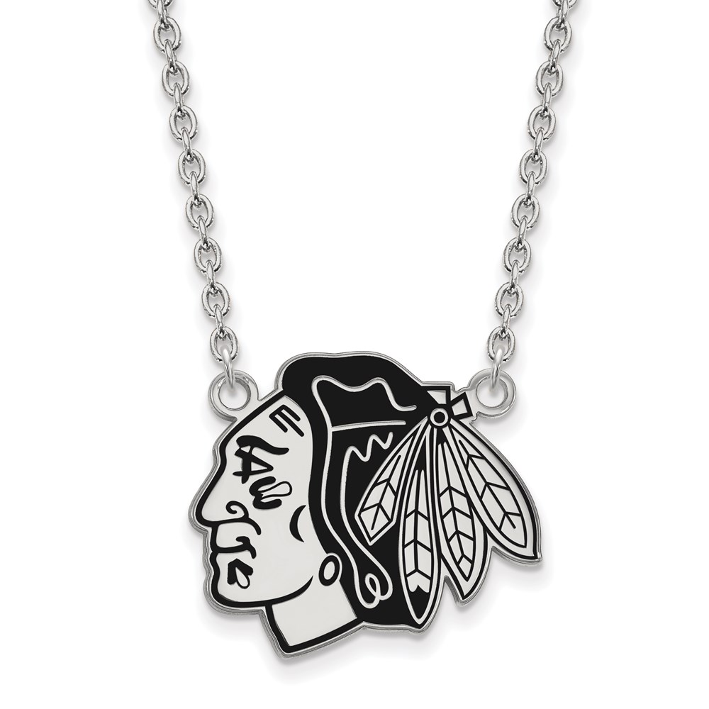 Sterling Silver NHL Blackhawks LG Enamel Necklace