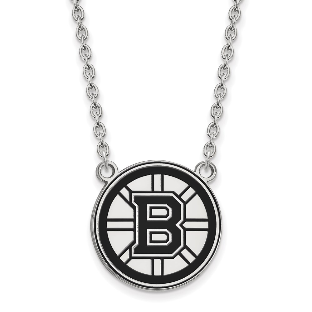 Sterling Silver NHL Boston Bruins LG Enamel Necklace, 18 In