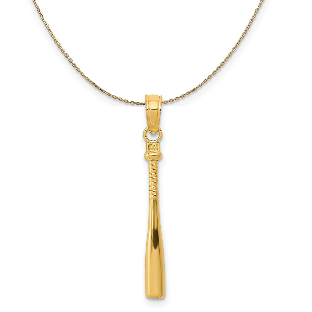 14k Yellow Gold 3D Baseball Bat Necklace