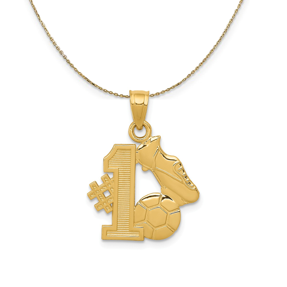 14k Yellow Gold #1 Soccer with Cleats and Ball Necklace