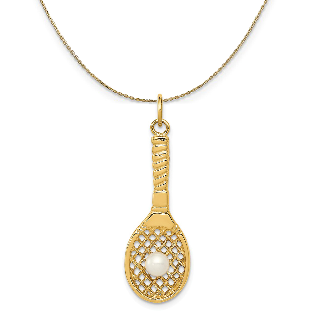 14k Yellow Gold FW Cultured Pearl Tennis Racquet Necklace