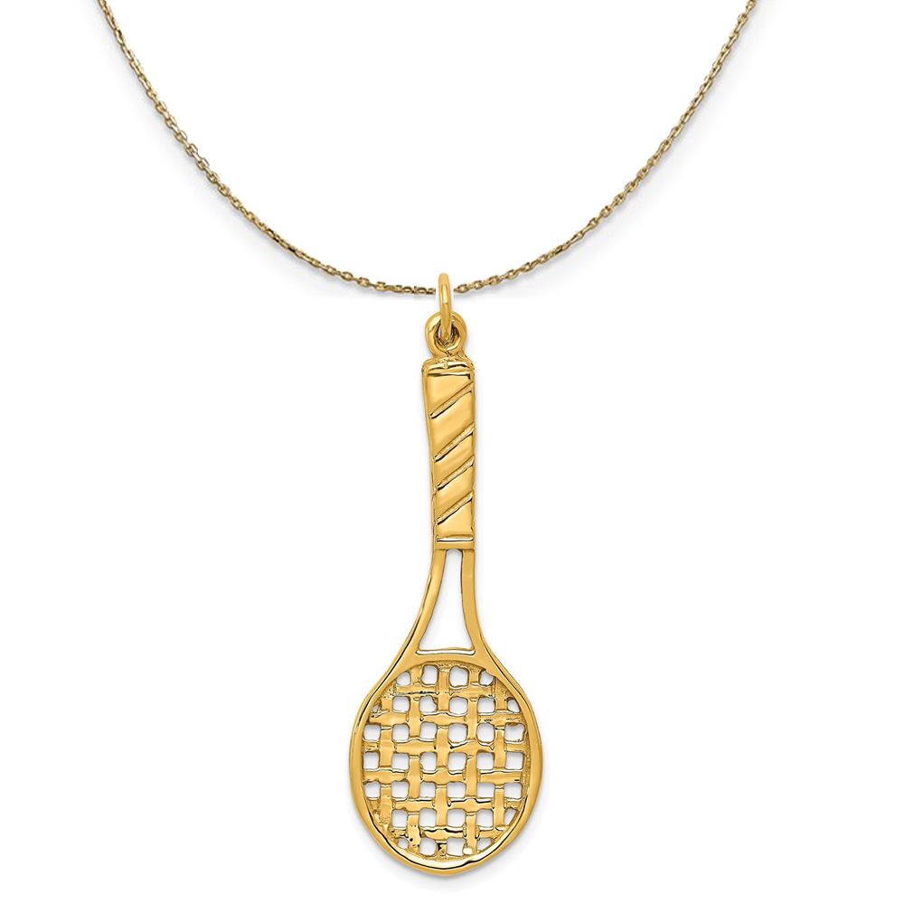 14k Yellow Gold 3D Tennis Racquet Necklace