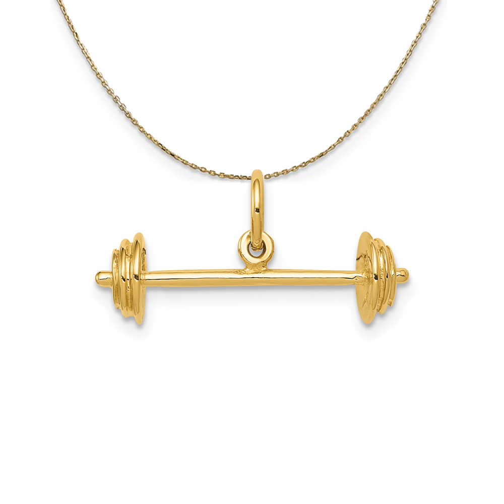 14k Yellow Gold 3D Barbell Necklace