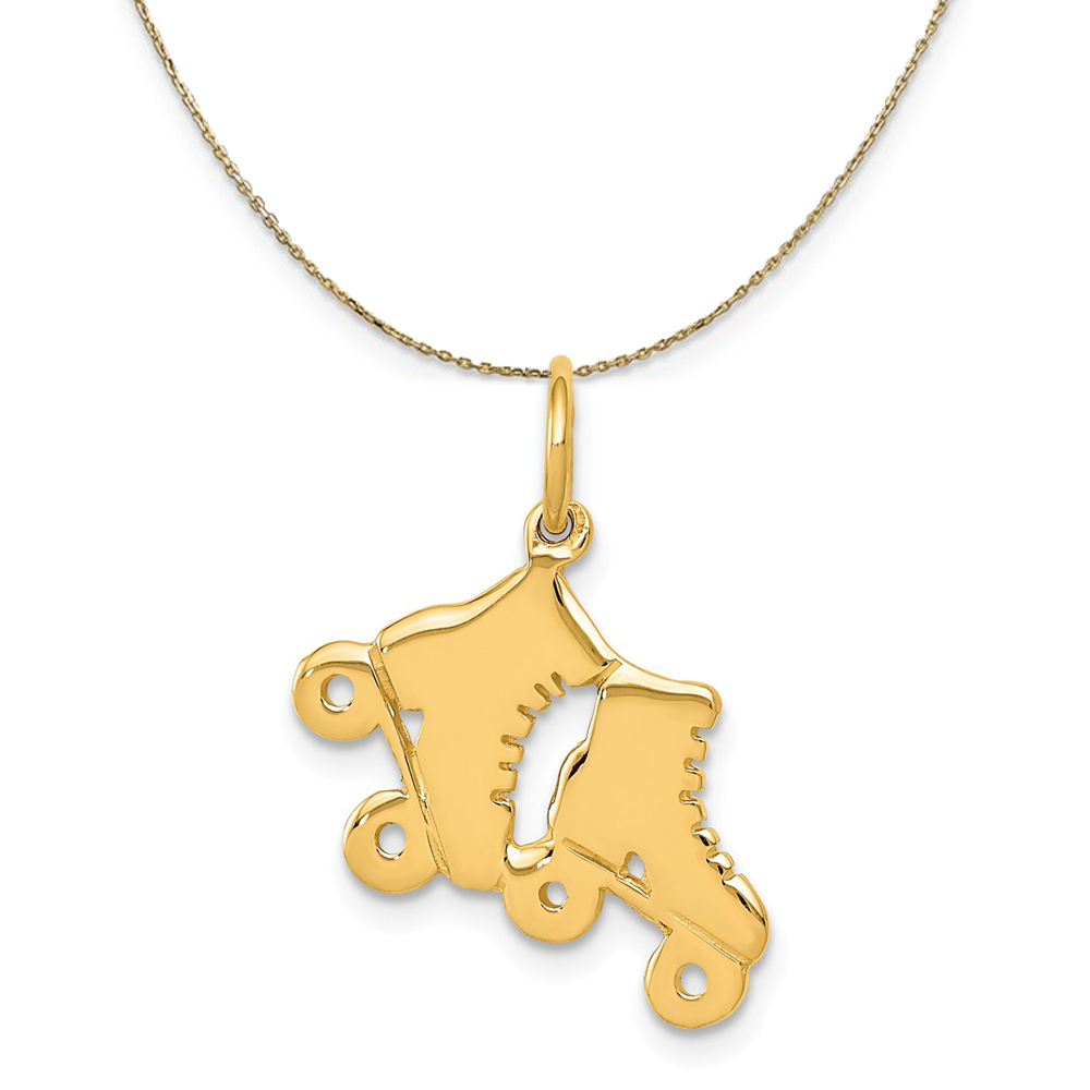 14k Yellow Gold Polished Roller Skates Necklace