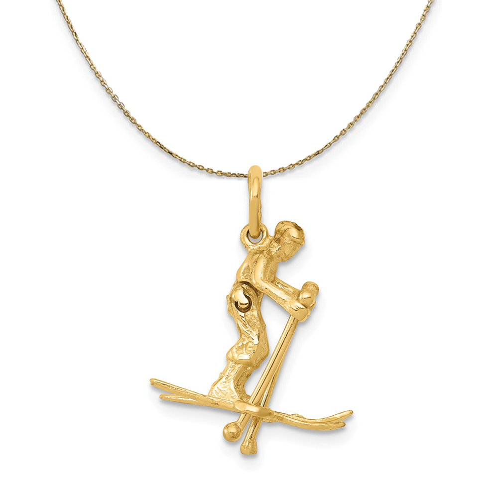14k Yellow Gold Moveable 3D Snow Skier Necklace