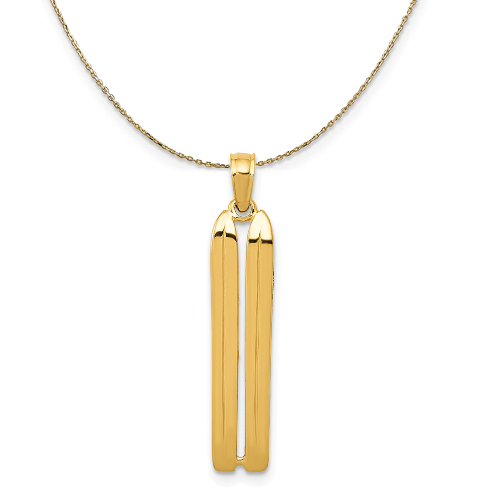 14k Yellow Gold 3D Pair of Snow Skis Necklace